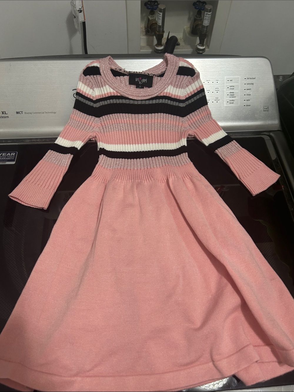 Girl size 4 sweater dress heavy weight stretch material sparkle stripes